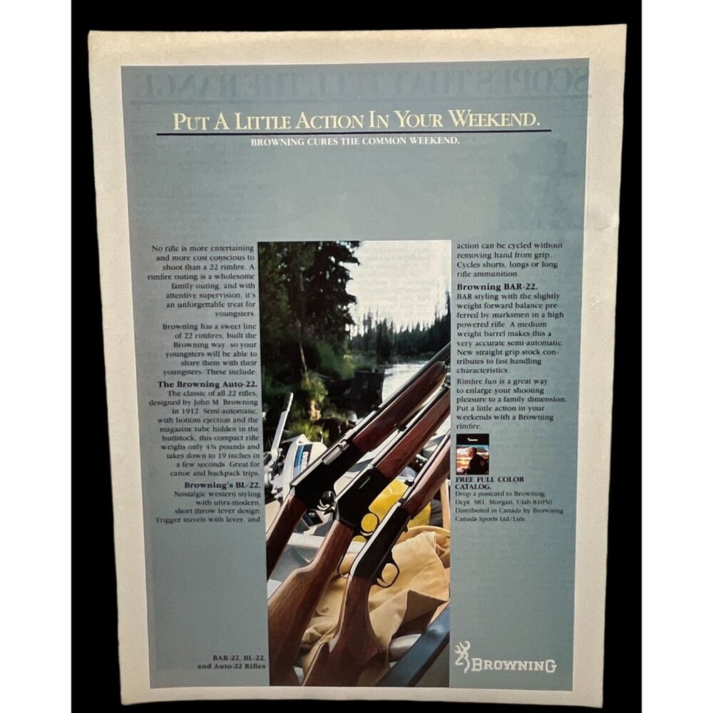 Browning Print Ad Vintage 1982 22 Rimfire Rifles Auto-22 BL-22 BAR-22 Hunting